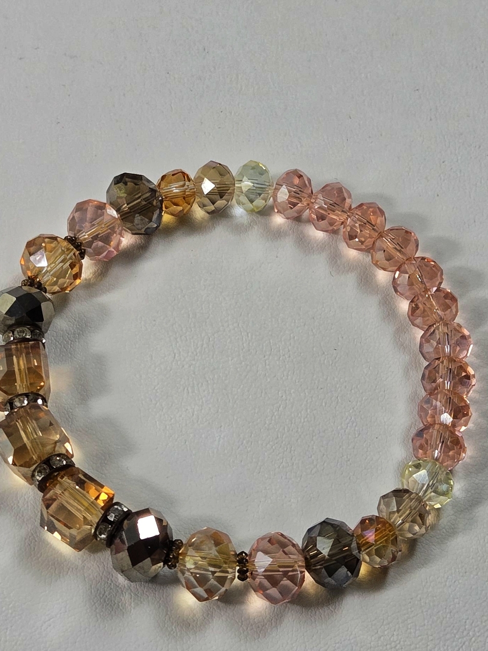 Faceted Crystal Stretch Bracelet in Pink & Gold